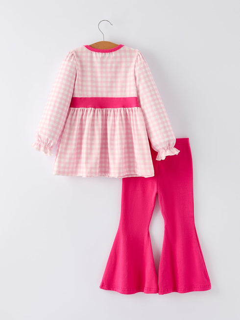 Christmas Santa Applique Striped Girls Set with Red Ruffle Trim